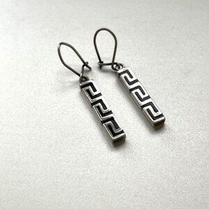 925 Sterling Silver Greek Key Bar Column Earrings